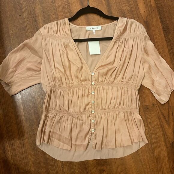 Frame Denim Peach Silk Short Sleeve Top Peach Small NWT - Picture 3 of 7